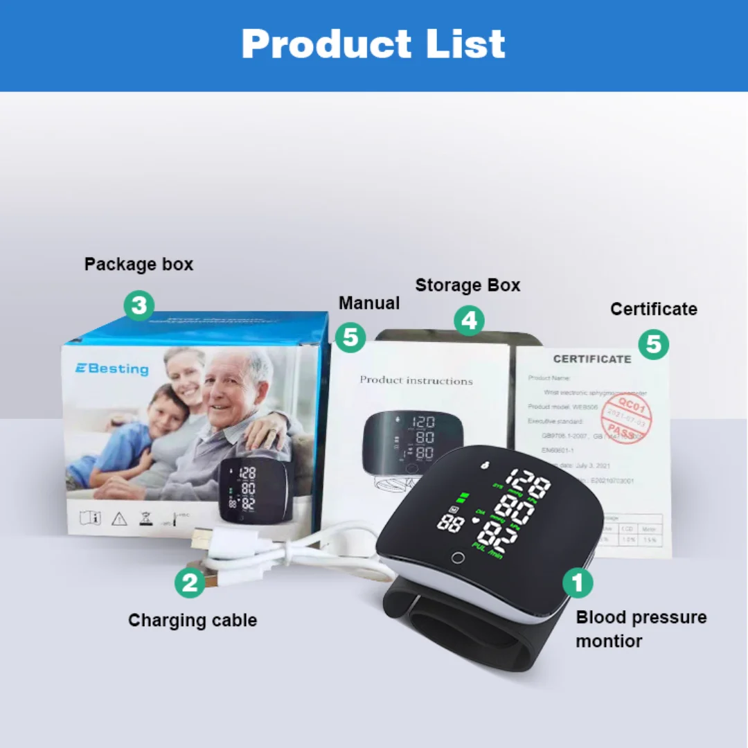 REALBLAD eBesting Medical Rechargeable Wrist Blood Pressure Monitor Bt Odm