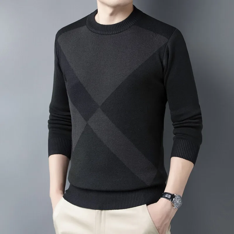 Fall and Winter New Men's Irregular Pattern Round Neck Long-sleeved Sweater Fashion Casual Warm Men's Pullover Knit Sweater