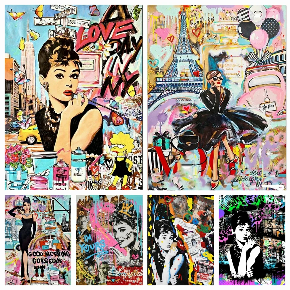 Movie Star Audrey Hepburn Pop Graffiti Art Canvas Painting Posters and  Print Love Street Art Picture Home Living Room Wall Decor