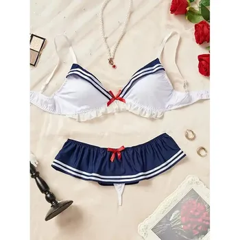 Érotique Sexy étudiant uniforme soutien-gorge et culotte ensemble sous-vêtements soutien-gorge Transparent ensembles exotiques Sexy string femme porno Lingerie femmes Costume