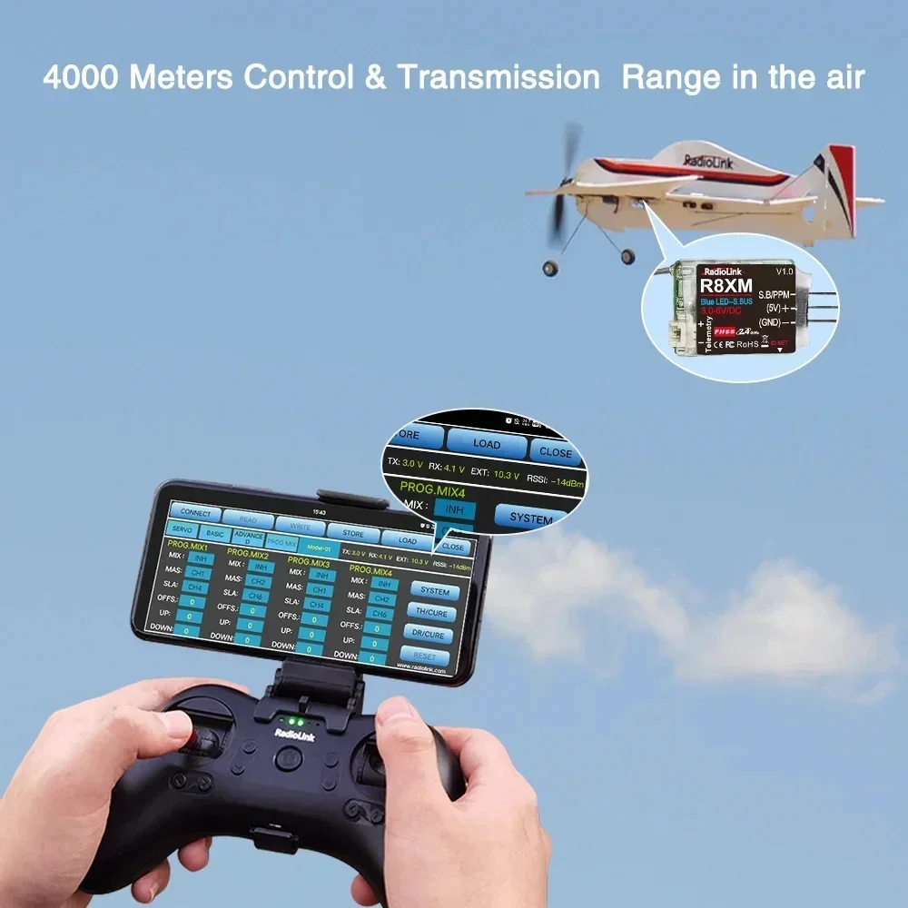 Récepteur R8XM 8 canaux 2.4GHz SBUS/PPM avec boîtier ouvert, révélant les composants électroniques internes.