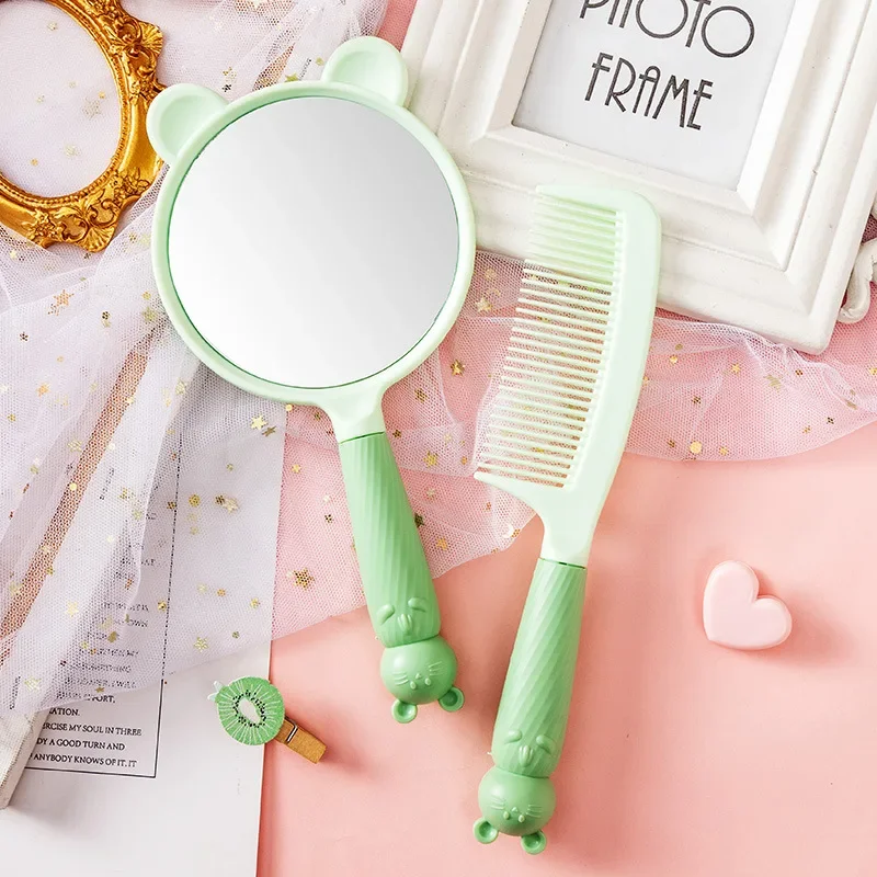 2Pcs/set Cute Kawaii Cat Ear Hair Brush Comb Mirror Princess Portable Makeup Styling Hairbrush for Women Girls Health Care Tools