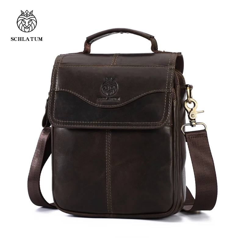 SCHLATUM Genuine Leather Shoulder Messenger Bag iPad Men's Handbags ...
