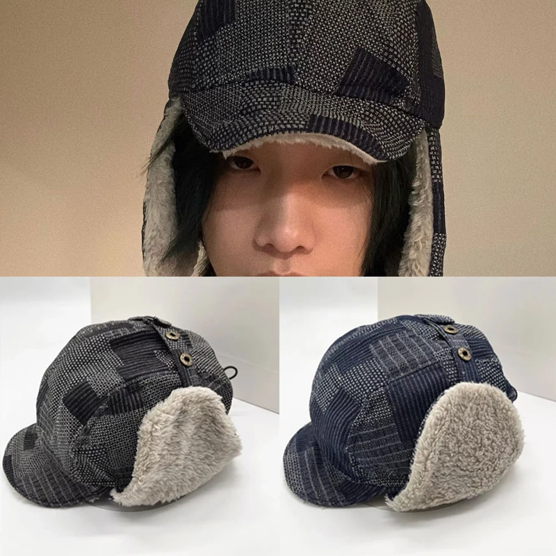 

2023 Fashion Y2K Russian Hat for Men Earflap Pilot Hat Retro Winter Korean Bomber Trapper Thickened Warm Cap Women's Ski Cap