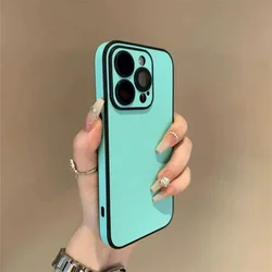 Luxury Colorful Leather Case with Soft Silicone Bumper and Matte Shockproof Finish - iPhone 12 (Cyan)