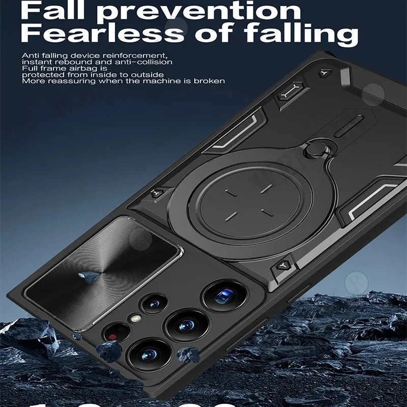 Puzdro pre Samsung S23 S22 Ultra Plus S21 S20 FE A54 A14 A24 A13 Magnetický otočný posuvný fotoaparát 360 Rotate Kickstand Case Cover_voghion.com