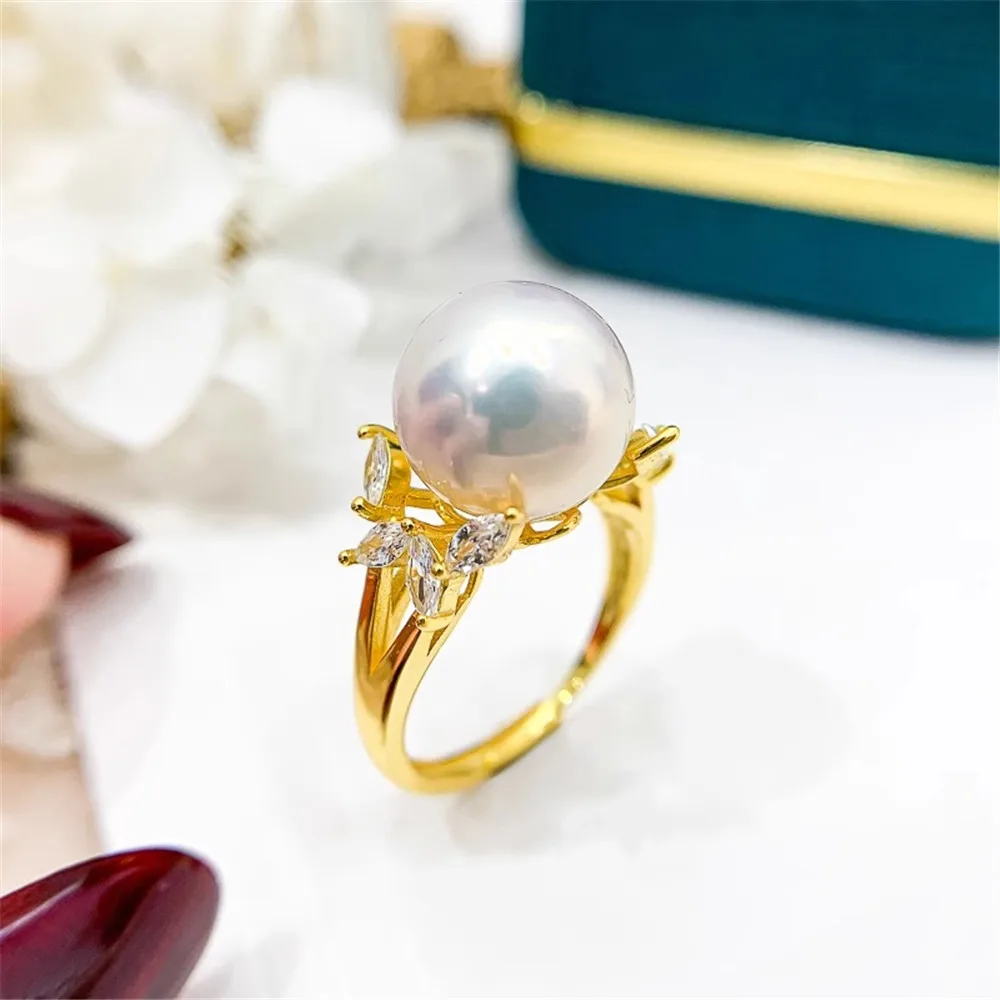 

DIY Pearl Ring Accessories S925 Sterling Silver Ring Empty Set Fashion Gold Silver Jewelry Set Fit 12-14mm Circle Z341