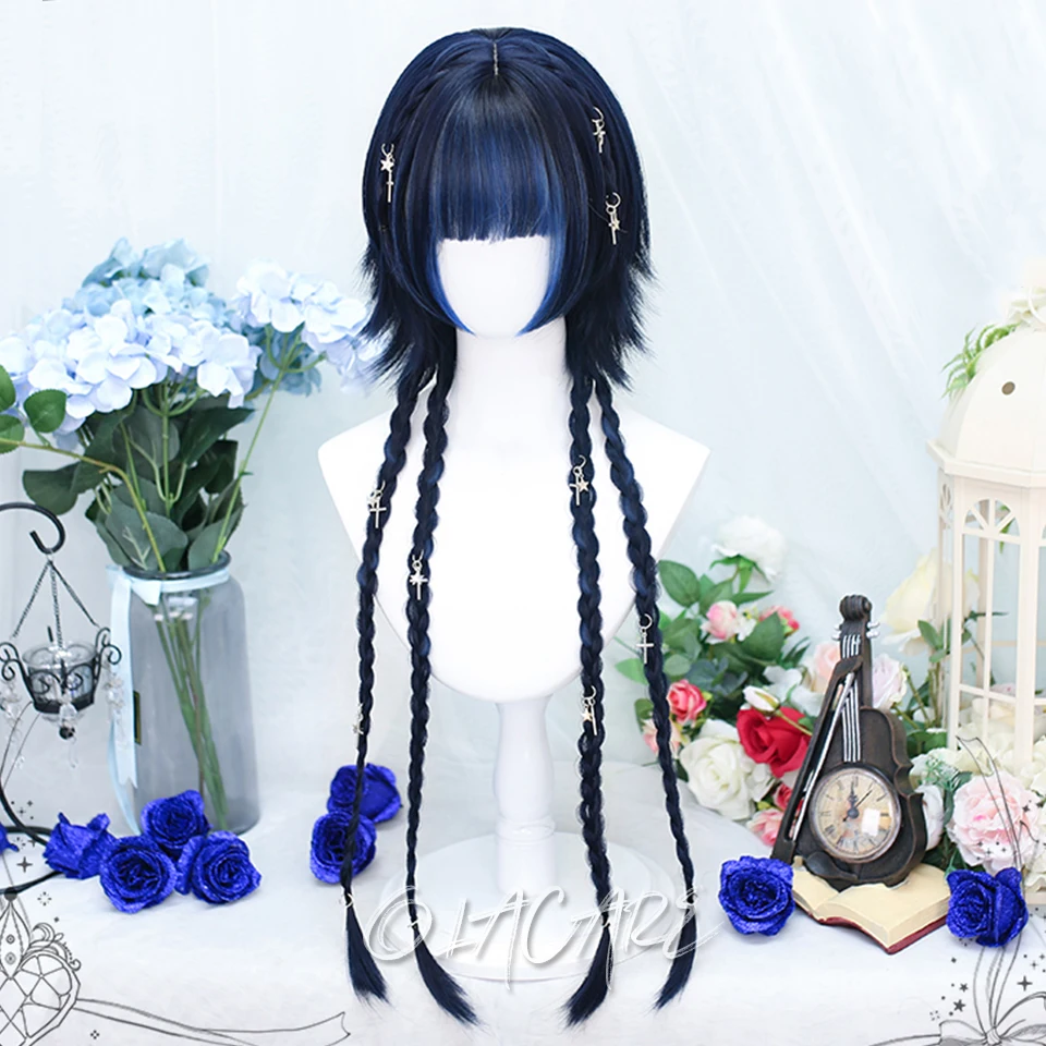 OLACARE Synthetic Long Straight Lolita Wig with Bang Ombre Red Purple Blue Cosplay Party Halloween Christmas Wavy Curly Wig