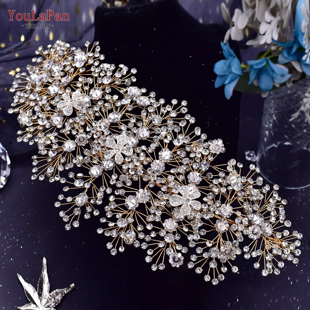 Golden Wedding Crystal Headband Hair Accessories Woman Wedding Hair Jewelry Rhinestone Bridal Tiara and Headdress HP240