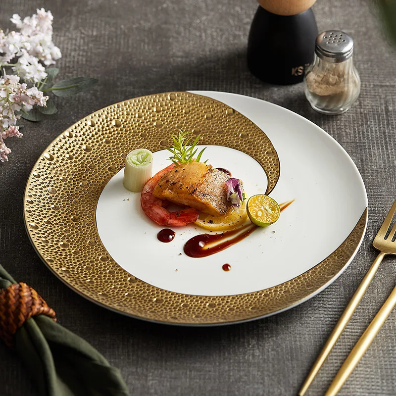 

European Ceramic Crescent Flat Plate Western Food Steak Plate 13 Inch High-end Fruit Dessert Breakfast Dish Restaurant Tableware