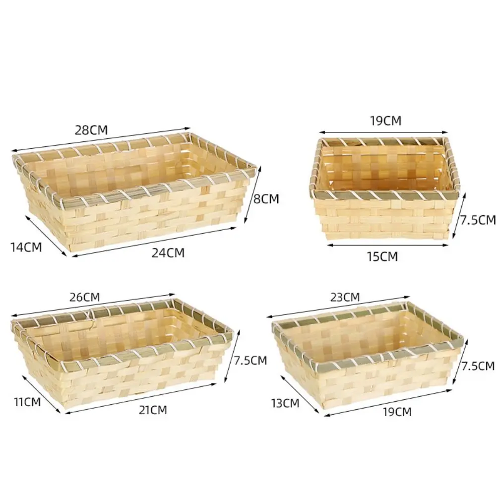 Simple Natural Color Bamboo Basket Rectangle Handmade Christmas Hamper Woven Wicker Bread Basket Home Shop Display 6