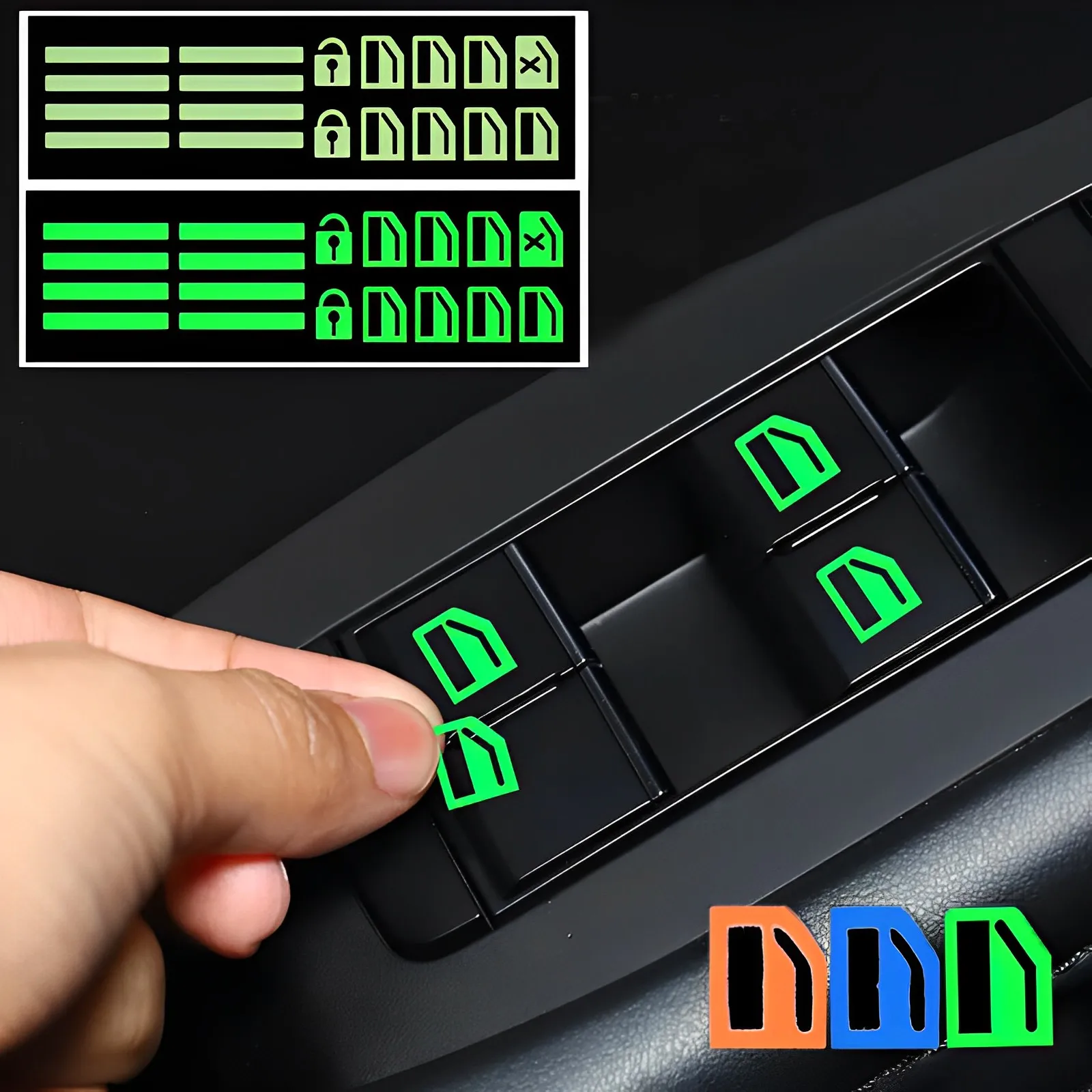 Car Window Button Luminous Sticker Lifter Switch Night Fluorescent Decals Cars Interior Stickers