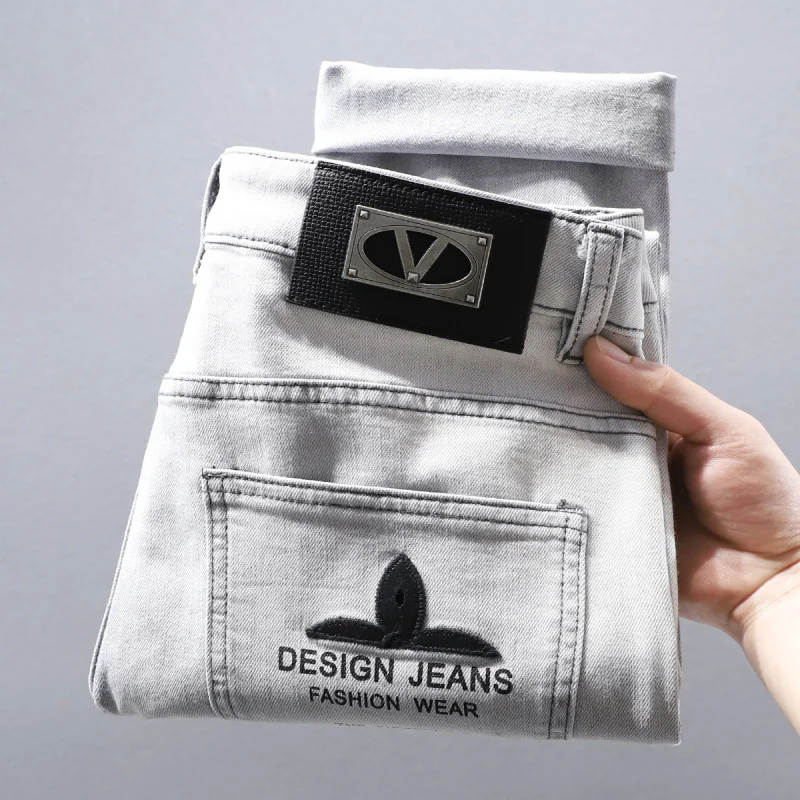 Men's Smoke Gray Jeans 2025 Spring Fashion Trendy Street Style Versatile Slim Fit Stretchy Skinny Pants 2
