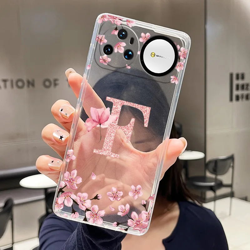 Floral Letter Design Transparent Silicone Soft Phone Case