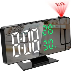 Panoramic Projection LED Alarm Clock with Temperature & Humidity Display, Night Mode, Snooze & USB Power (Black Body White)