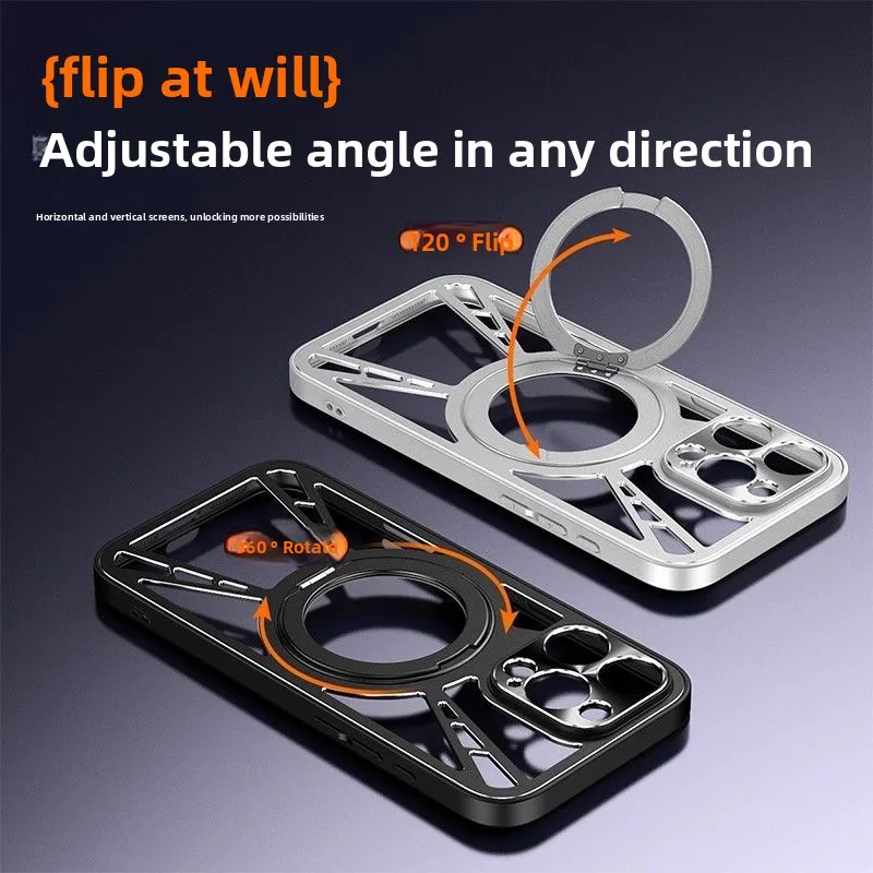Ultra-Thin Magnetic Metal Case with Rotating Heat Dissipation Bracket and Shockproof Bumper