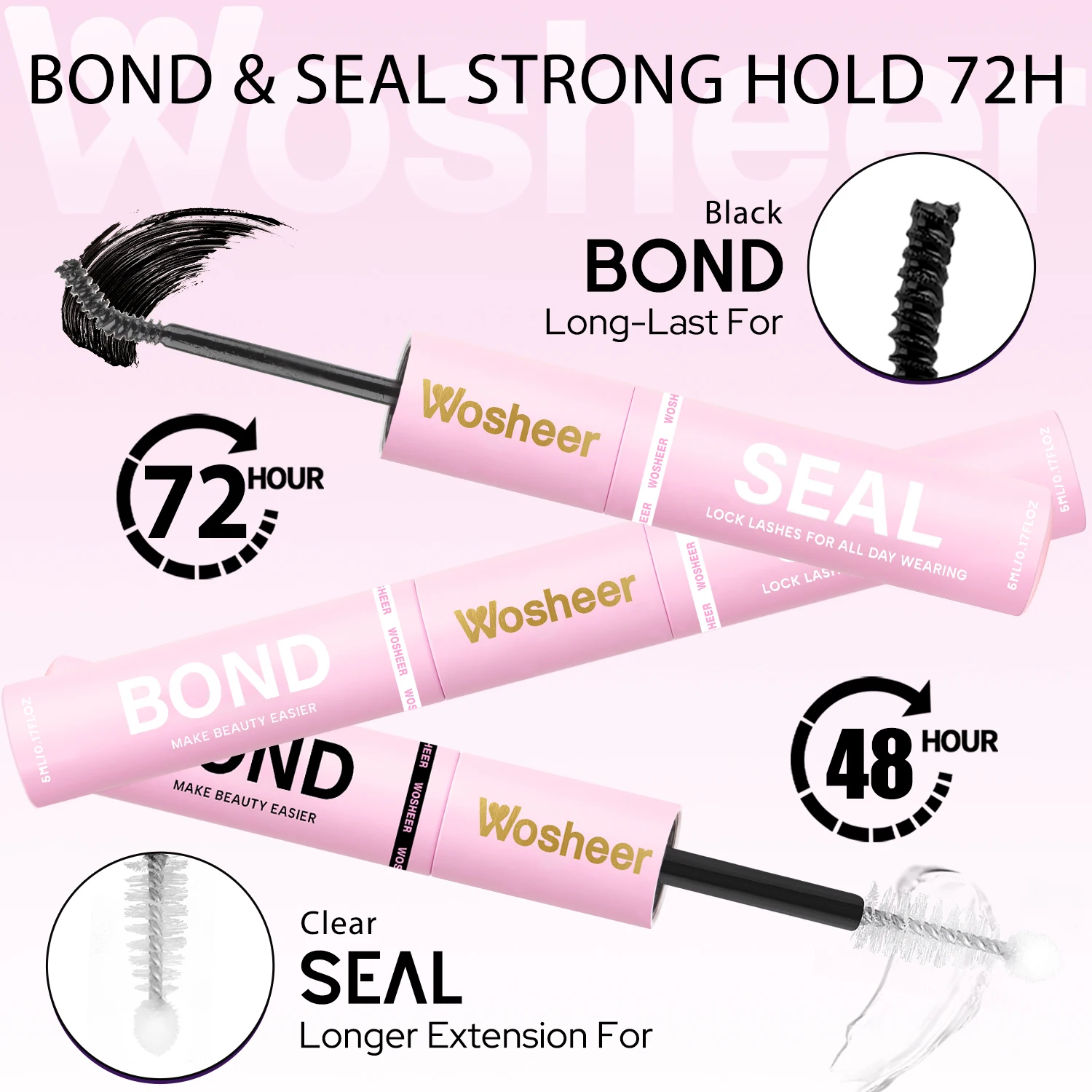WOSHEER Lash Cluster Glue Remover Lash Bond and Seal 10ml for Eyelash Clusters Waterproof 2-in-1 Strong Hold