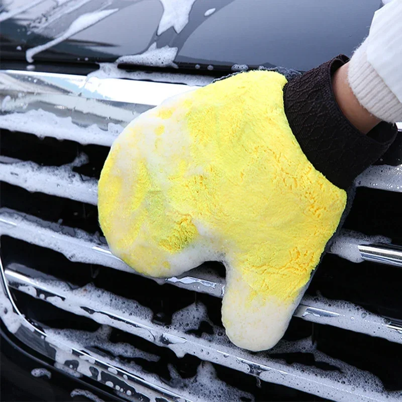 Car Cleaning Gloves Microfiber Car Mitt Microfiber Cleaning Gloves Microfiber Washing Gloves Microfiber Gloves Car Wash Cleaning Glove Brush Thick Double-faced Microfiber Coral Fleece Gloves