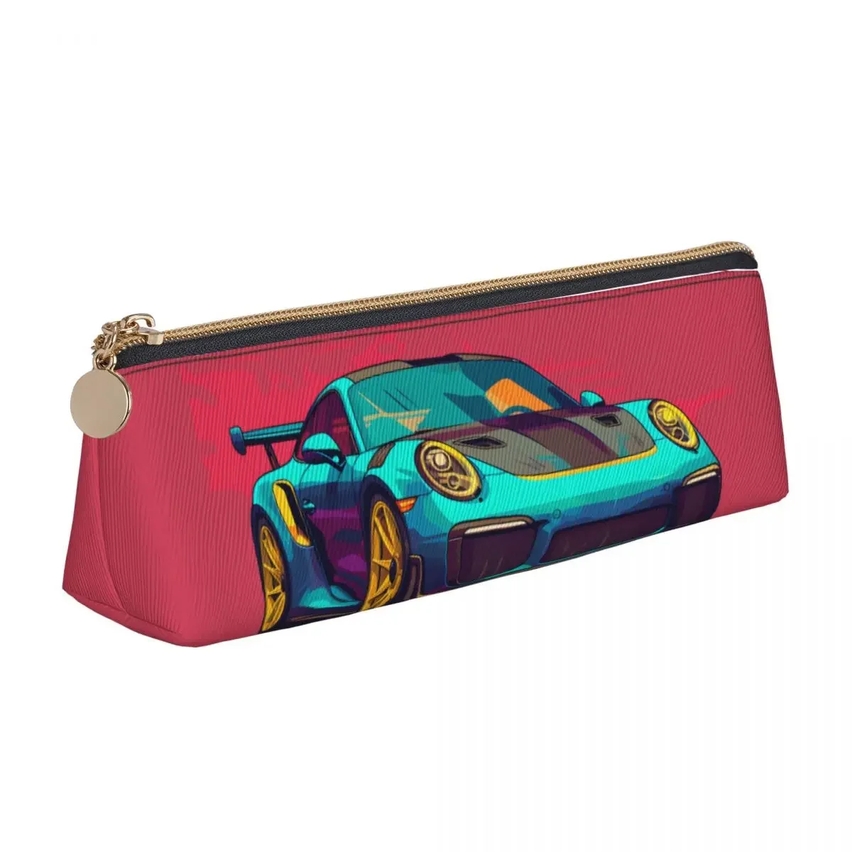 

Classic Sports Car Leather Pencil Case Cartoon 2D Elements Elementary School Boy Girl Pencil Box Kawaii Big Triangle Pen Bags