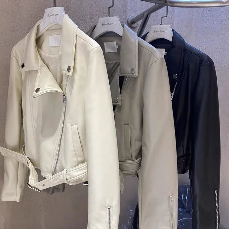 Leather Coat Women's Spring and Autumn 2023 New Motorcycle Wear Short Leather Jacket Retro Slim Women's Top KJ