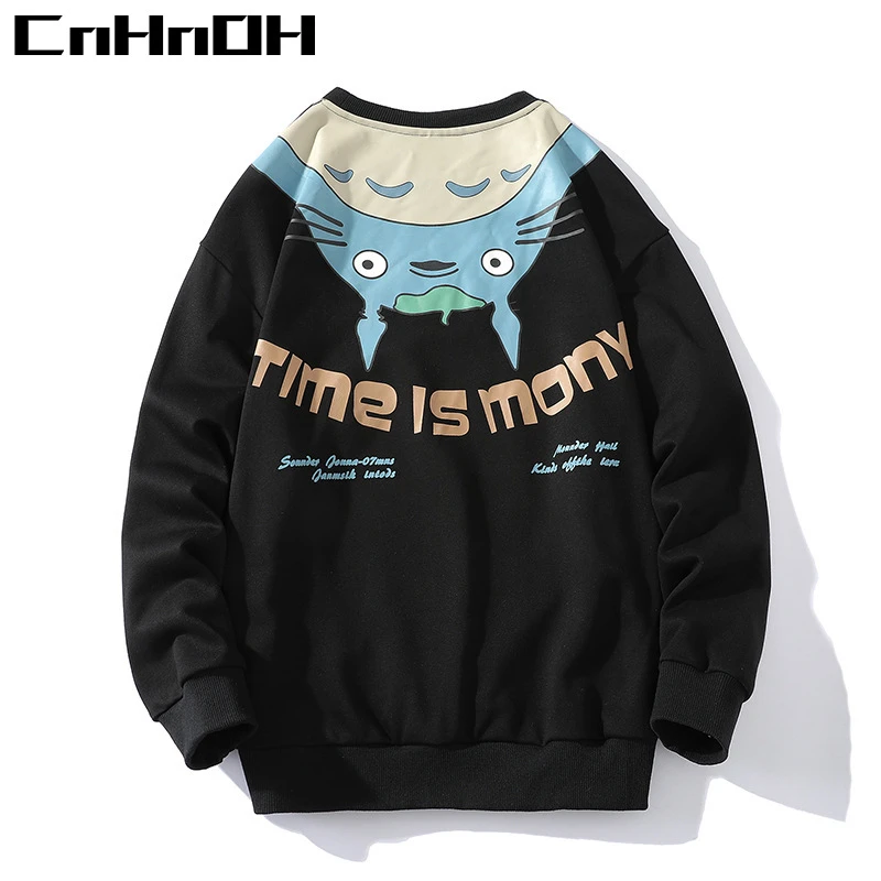 CnHnOH Spring and Autumn New Hong Kong Style Original Trend Design Men's Sweater Cartoon Printing Round Neck Sweater Men palm angels hoodie