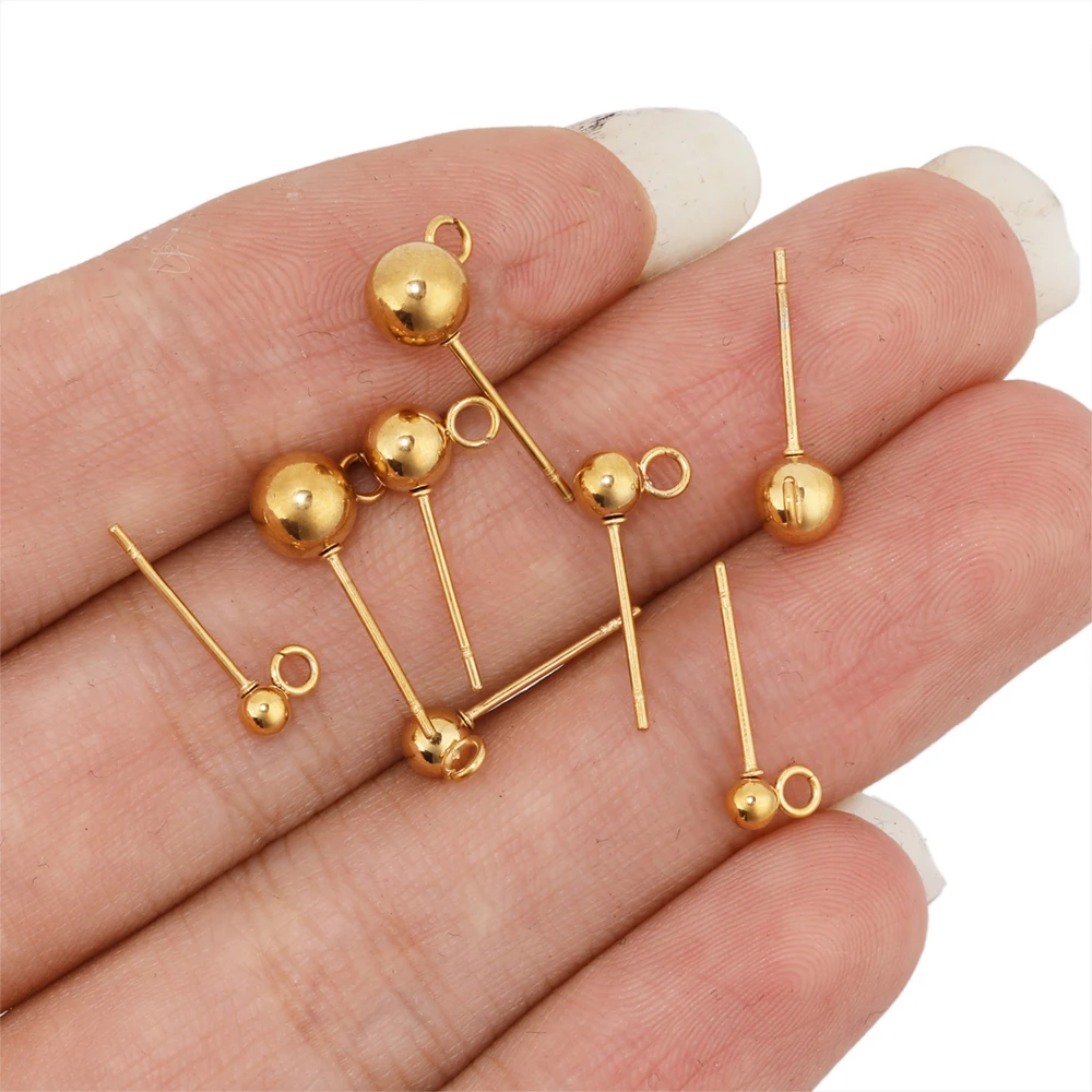 20 Stück Edelstahl 3/4/5/6 mm Kugel-Ohrstecker mit Biegeringen, 2 Stile für DIY-Ohrringe, Schmuckherstellung, Zubehör – Detail 15