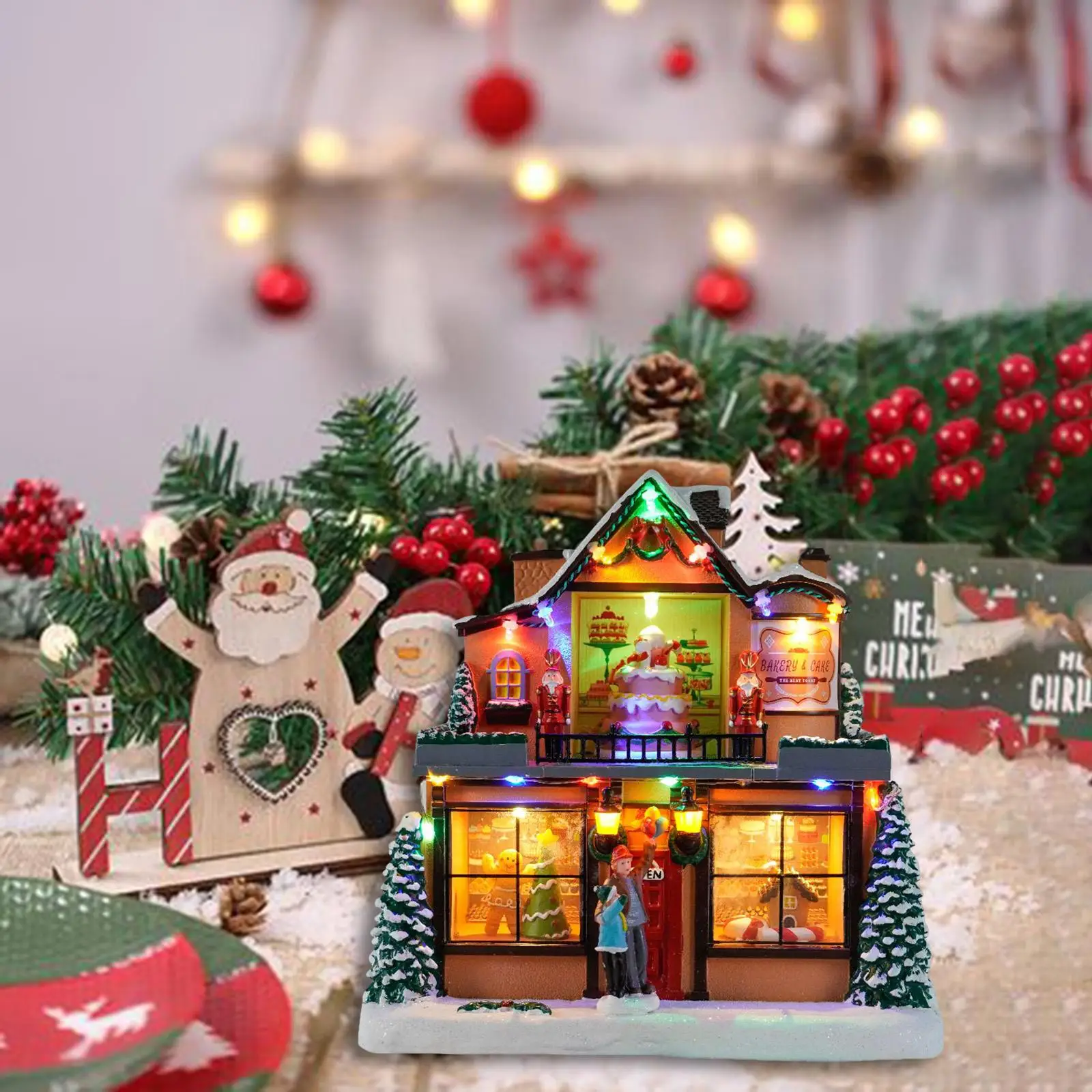 Christmas LED Village Houses Figurines Luminous House for Indoor Festival