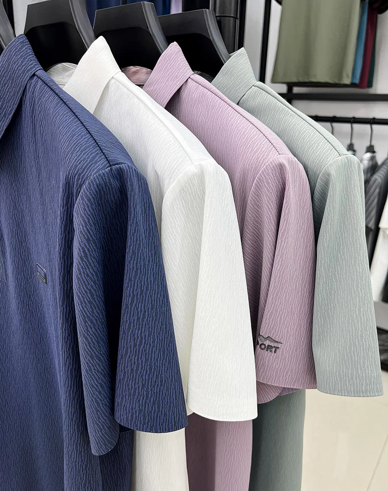 Personality texture striped short sleeve polo shirt men's light luxury brand summer silky breathable fashion embossed T-shirt 29 Sbcb29d4d48314f3b8c36df91a98cb0a31