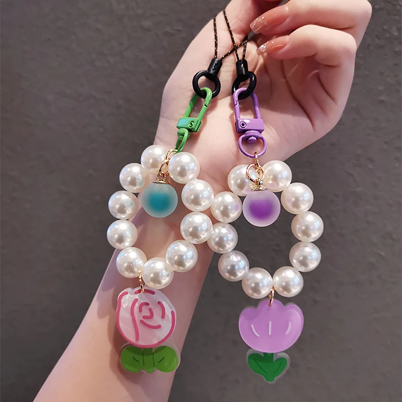 Mobile Phone Lanyard Finger Pendant Flower Tag Pendant Ins Net Red Pendant Women&s Hand-beaded Anti-lost Sling Phone Lanyard Key