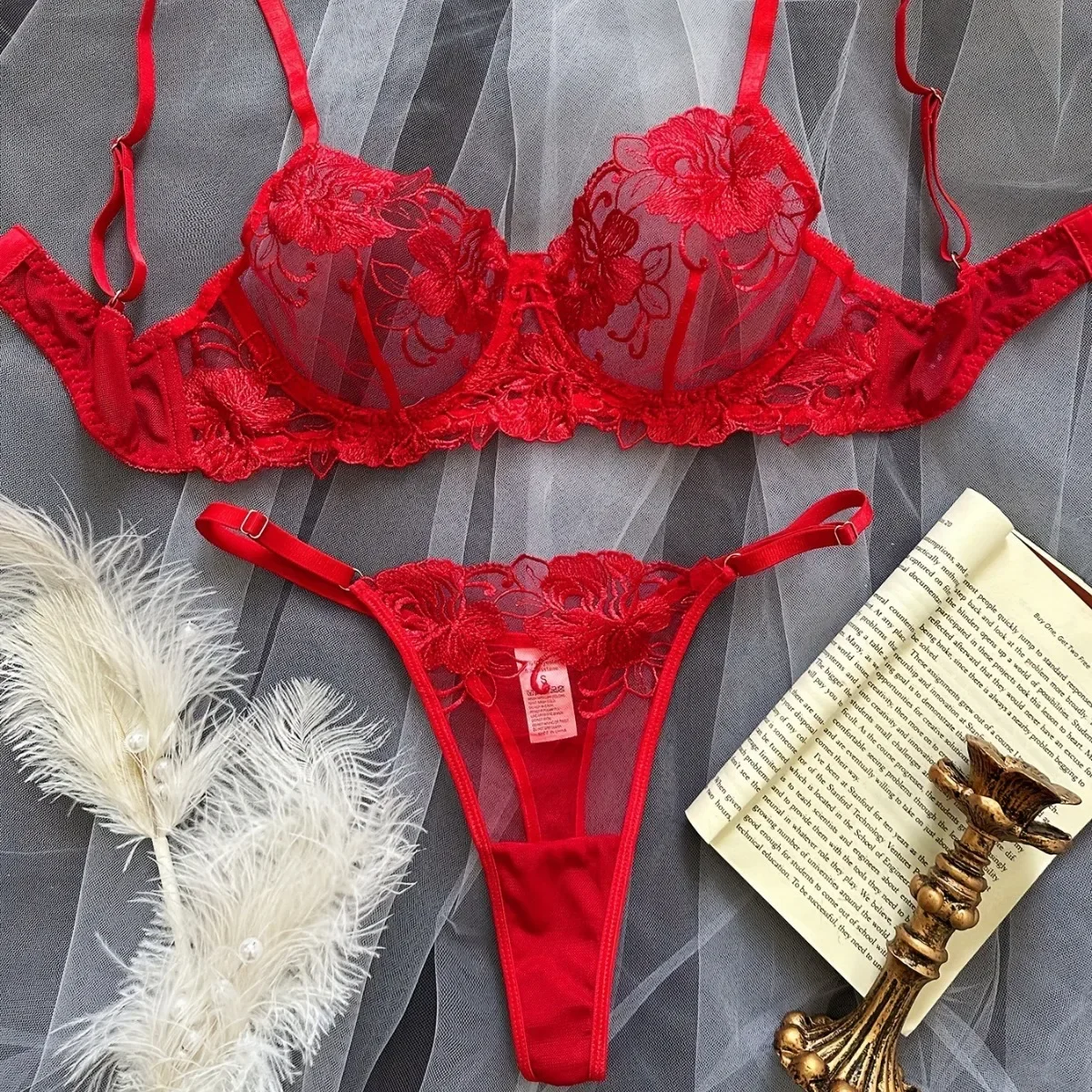 Sweet Flower Mesh Embroidery Perspective lingerie Set Sexy Transparent Intimates Women's Solid Exotic Apparel Suit Underwear Bra