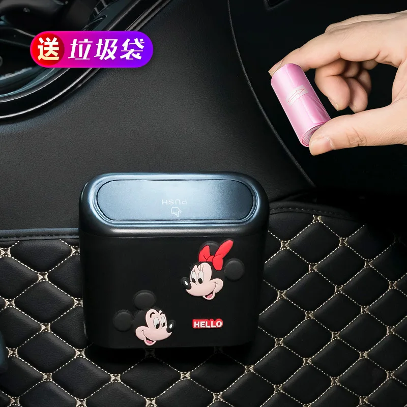 Disney Anime Mickey Minnie Mouse Car Trash Can Cute Corgi Car Storage Bucket Auto Interior Accessories