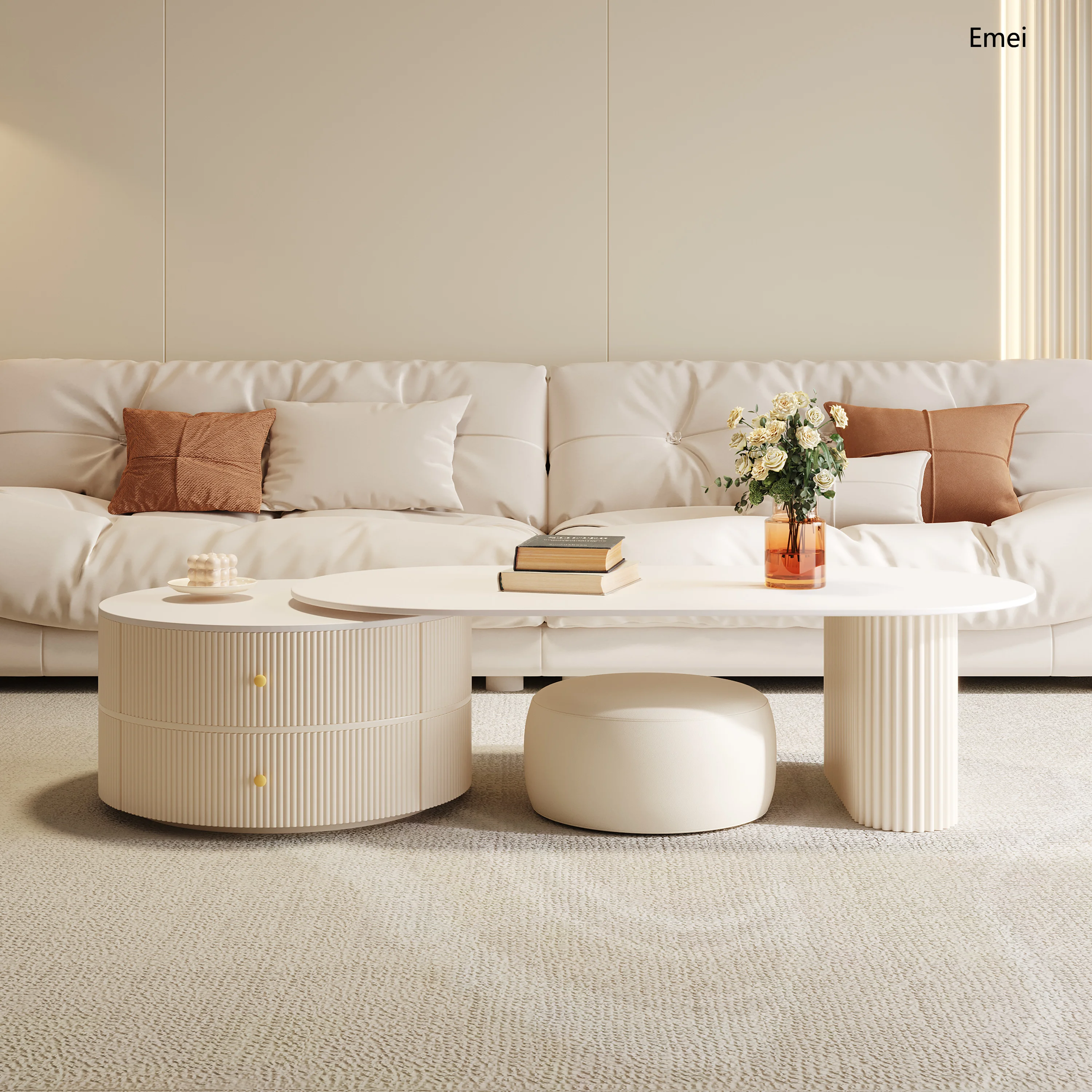 Cream wind rock board coffee table living room household new retractable light luxury combination coffee table