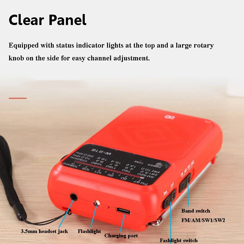 Mini Pocket DSP Radio HIgh Sensitivity FM AM SW Radios Receiver with LED Flashlight Loudspeaker 3.5mm Headphones Jack Rechargabl