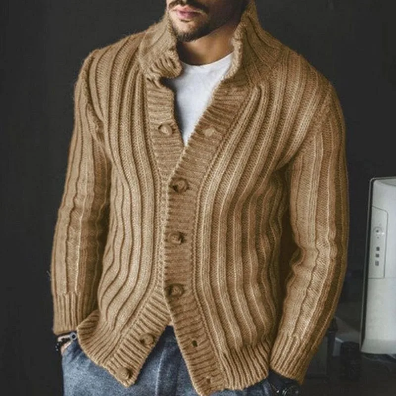 2024 New Turn-down Collar Regular Cotton Cardigan Male Casual Single Breasted Button Sweater Men Leisure Knitted Sweater