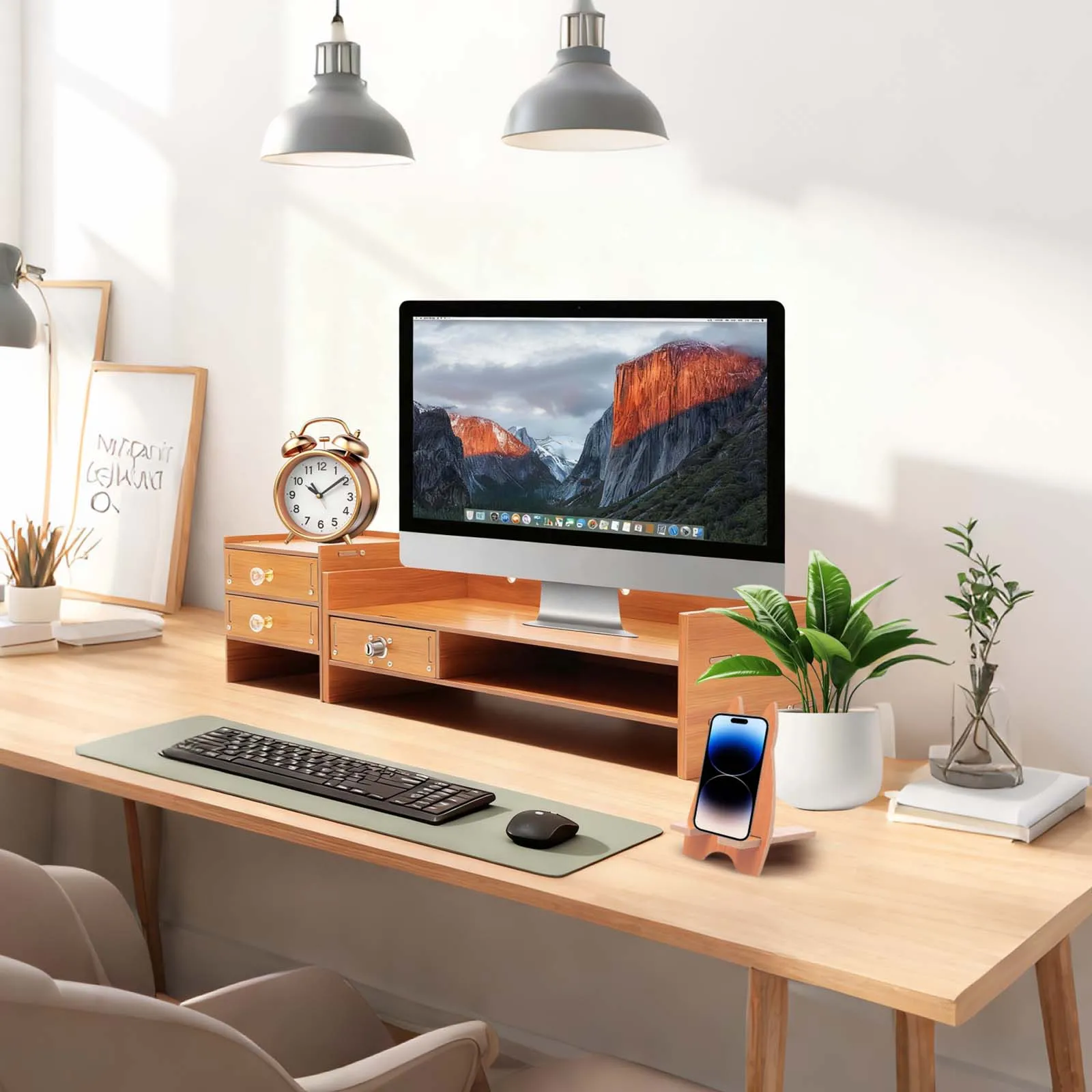 Computer-Monitorständer, Computerregal mit Schubladen, Monitorständer für Studium, Büro und Schreibtisch zur Aufbewahrung von Computern, 48 x 20 x 13,5 cm – Detail 1