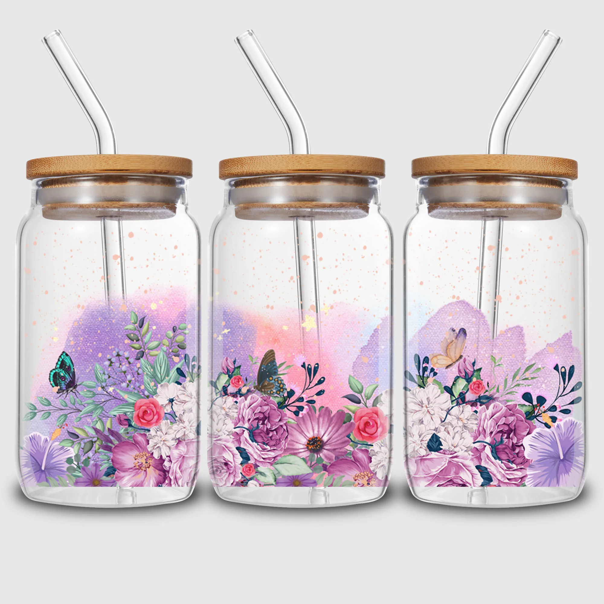 5 Sheets flower UV DTF Cup Stickers Sports DTF Transfer Stickers for Glass Waterproof Beautiful Butterfly Rubbing Transfers