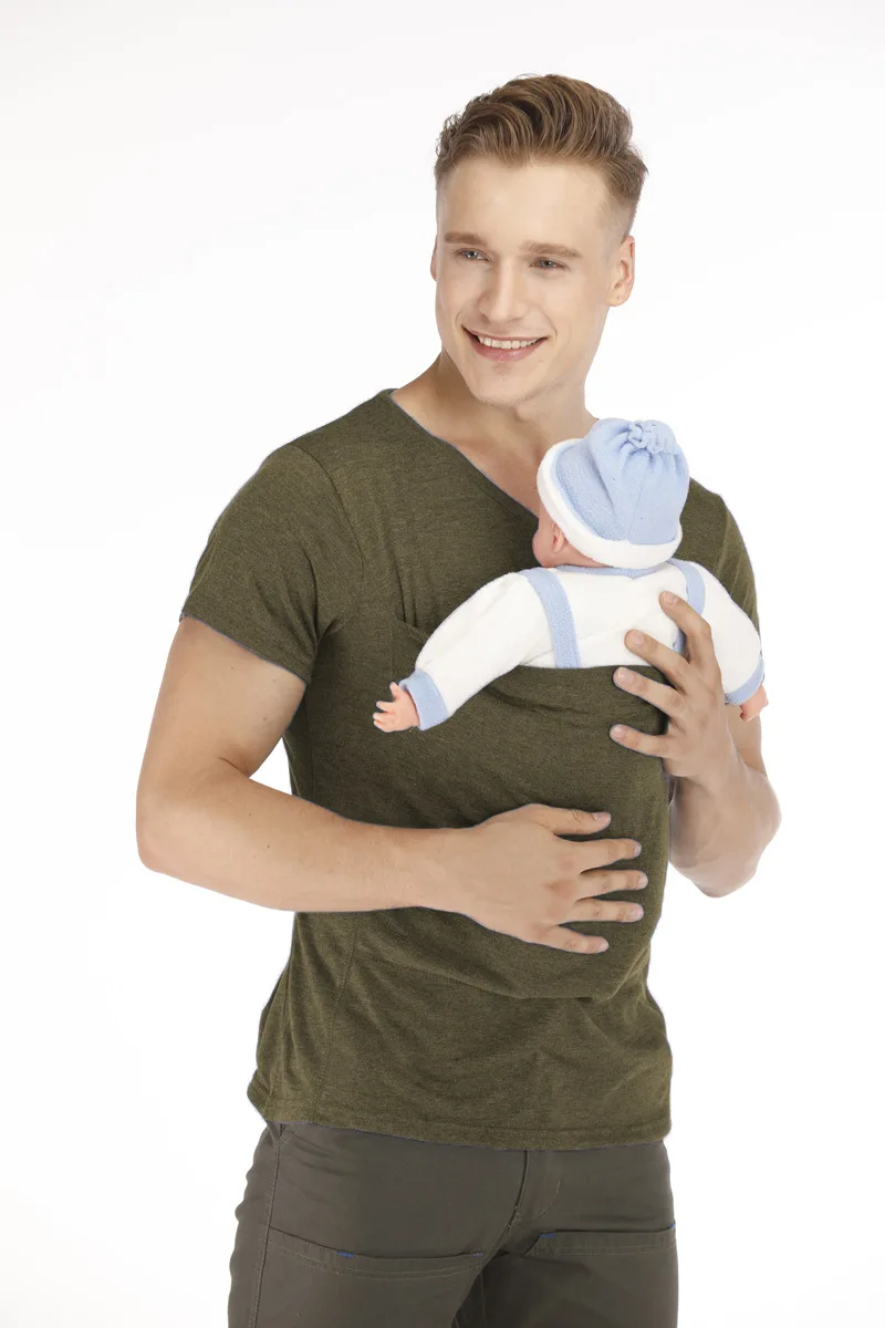 Summer Short Sleeve Baby Carrier T-Shirt with Kangaroo Pocket for Feeding - Nylon Cotton Blend