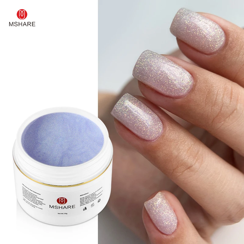 MSHARE 50g Shimmer Glitter Acrylic Gel  Pink White Nude Extension Acryl Hard Gel Nails Poly Nail Gel  UV Construction Gel