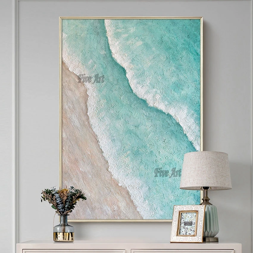 

Modern Art Canvas New Arrival Sea Wave Acrylic Textured Abstract Painting 100% Handmade Showpiece For Home Decoration Unframed