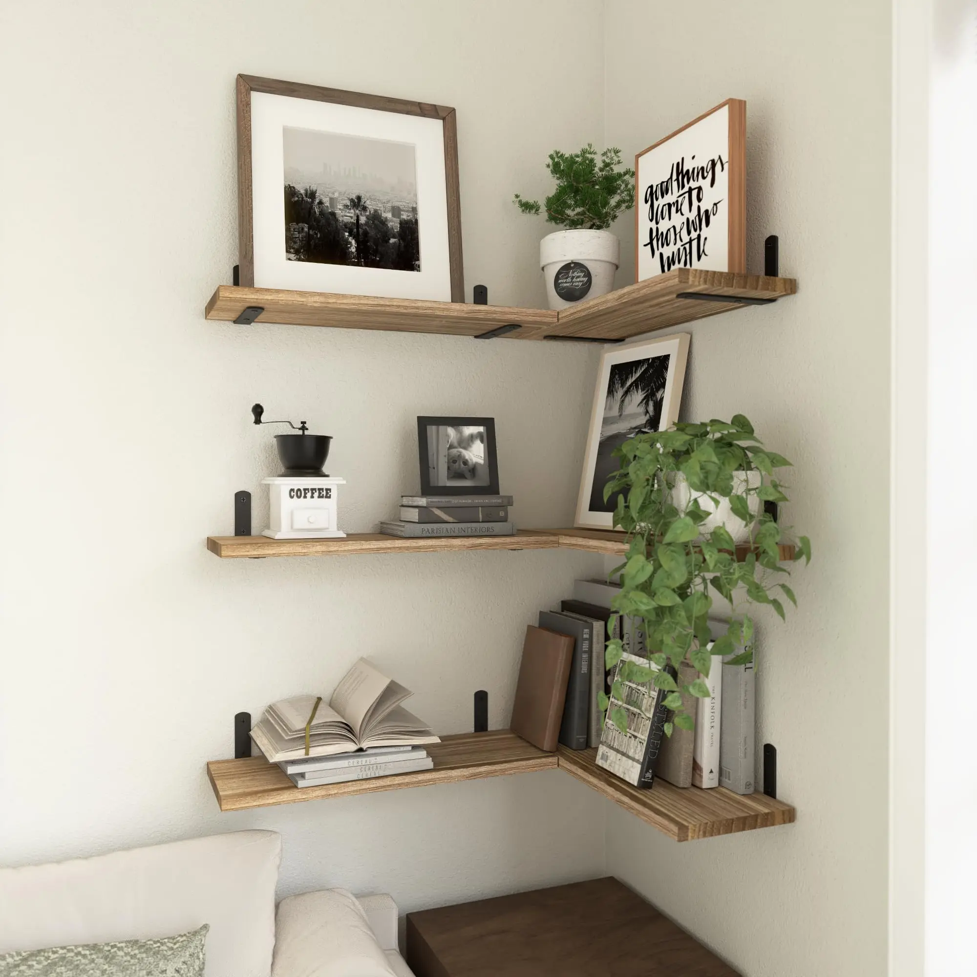 Set di 2 mensole rustiche da parete, lunghe 38 cm, con portasciugamani