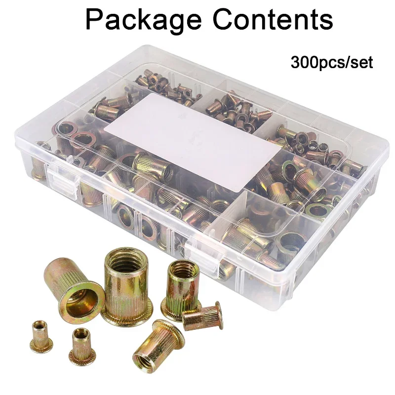 300pcs/set Rivet Nuts Blind Set Threaded Insert Nutsert Cap Nuts Mixed Kit Anti-oxidation M3-M12 For Hardware Fasteners