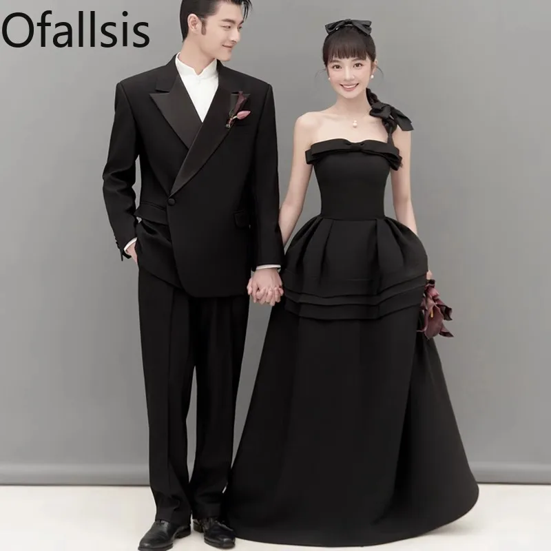 

Ofallsis Black Strapless Evening Dress Photography Studio Themed Clothing 2024 New Indoor Satin Surface Simple Tail Dresses