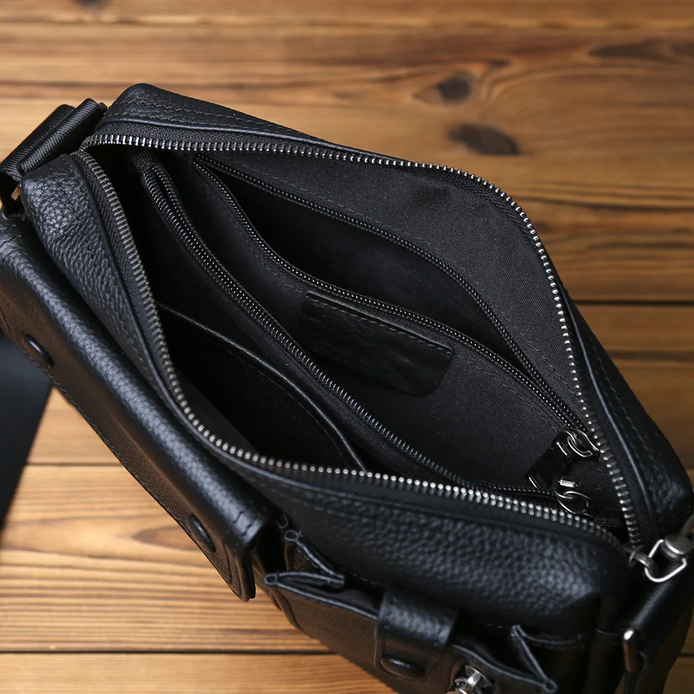 NZPJ Genuine Leather Men's Crossbody Bag Casual Top Layer Cowhide Single Shoulder Trendy Men's Bag For 10 Inch IPad