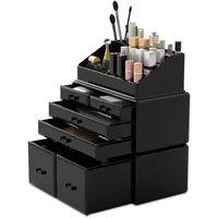 Makeup Organizer 3 Pieces Cosmetic Storage Case with 6 Drawers (Black) 1