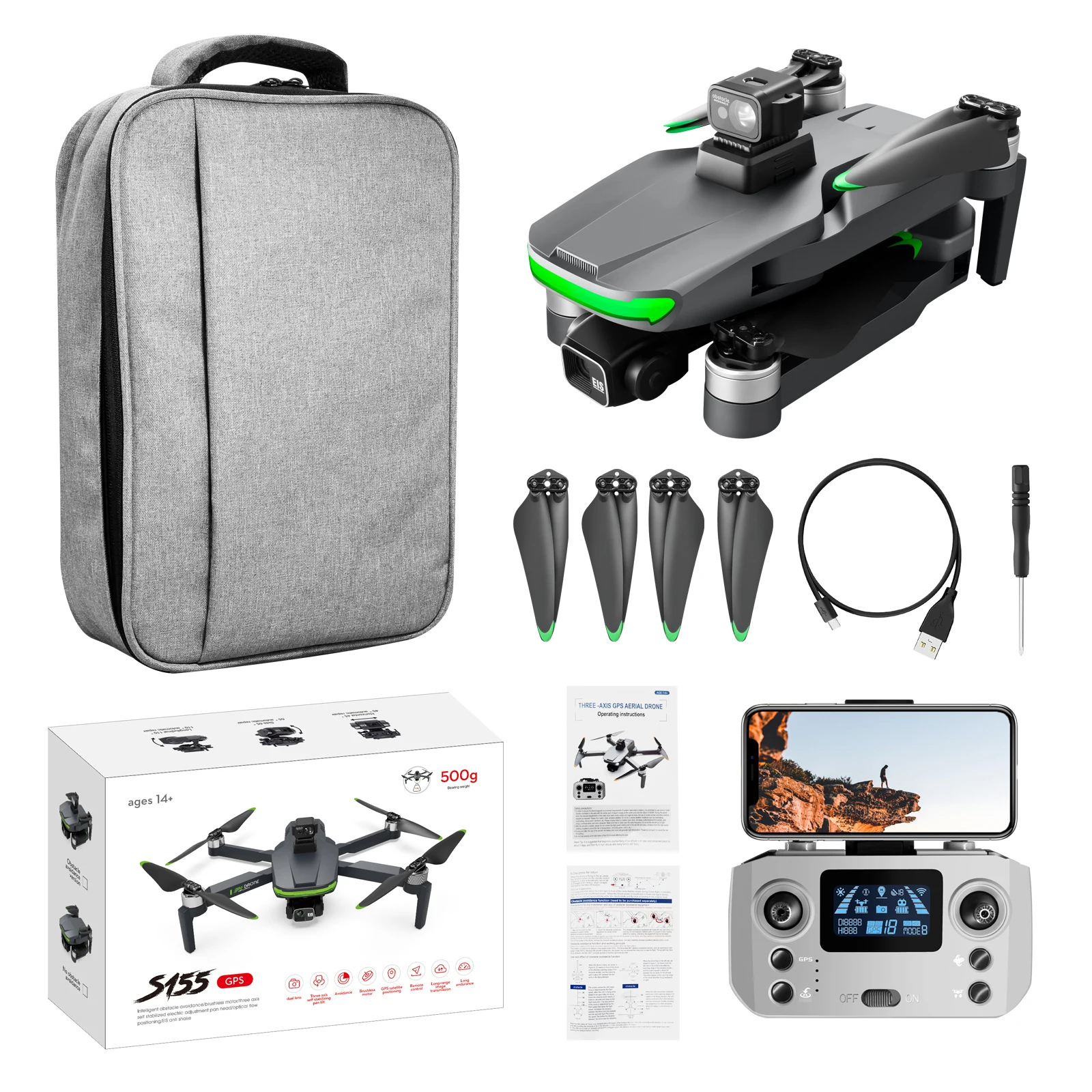 S155 Pro GPS  5G FPV GPS  귯ø , 8K HD  ī޶, 360   ֹ ȸ RC   峭, ǰ