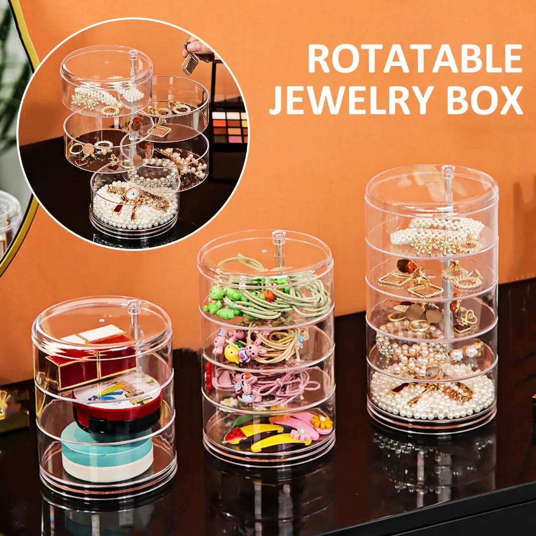 Multilayer Jewelry Storage Box Transparent Cosmetics Rotatable Earrings Necklace Storage Box Holder Display Rack With Cover