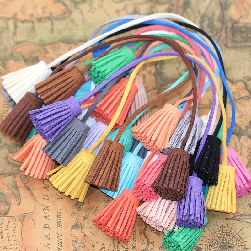 Double Leather Tassel Leather Strip Cord with Tassel Fringe Suede Key Chains Pendant for DIY Craft Jewelry Accessory 2Pcs tassel fringe leather tassels tassel accessories tassel decoration