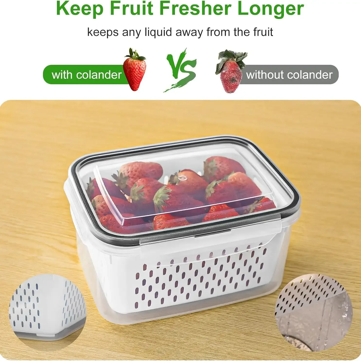 3 multi-functional sealed fruit and vegetable preservation boxes - drainage tank and refrigerator storage box - keep food in the 3