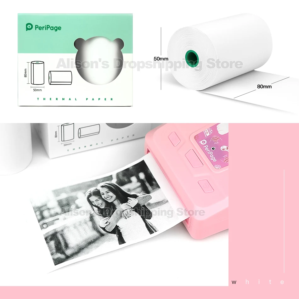 PeriPage A3 Official 80mm Thermal Printer Paper Label Sticker Color White 80*50MM For Pocket Mini Photo Printer Keep 10 Years