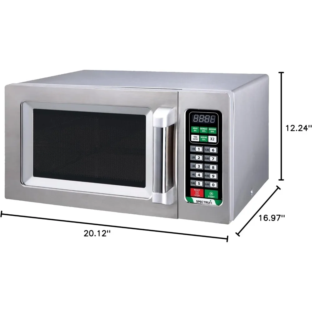 EMW-1000ST Commercial-Grade Microwave Oven, .9 Cubic Feet, Silver 20.12"D x 16.97"W x 12.24"H Capacity 0.9 Cubic Feet 3